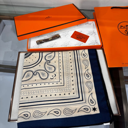 HERMES 26S SCARF 140 IN SILK AND CASHMERE 495969