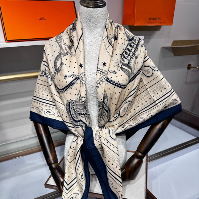 HERMES 26S SCARF 140 IN SILK AND CASHMERE 495969