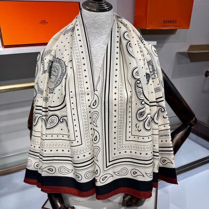 HERMES 26S SCARF 140 IN SILK AND CASHMERE 495970