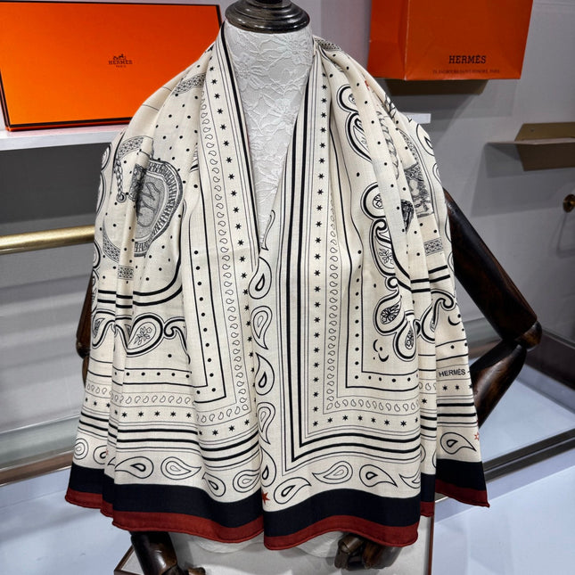 HERMES 26S SCARF 140 IN SILK AND CASHMERE 495970