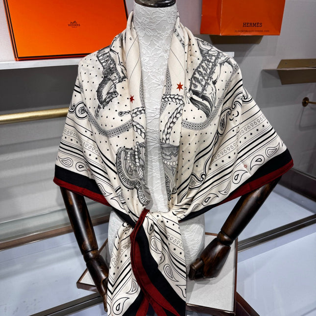 HERMES 26S SCARF 140 IN SILK AND CASHMERE 495970