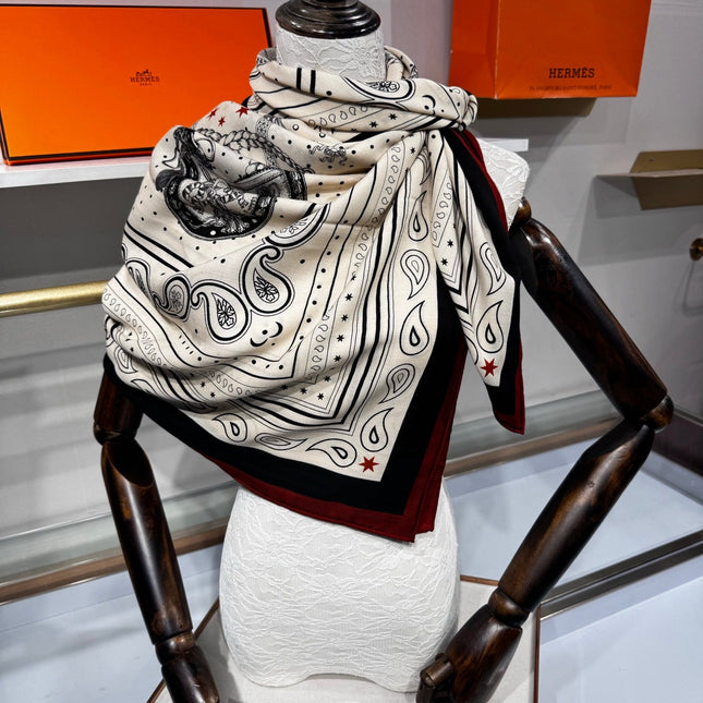 HERMES 26S SCARF 140 IN SILK AND CASHMERE 495970