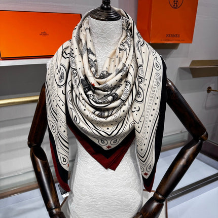 HERMES 26S SCARF 140 IN SILK AND CASHMERE 495970