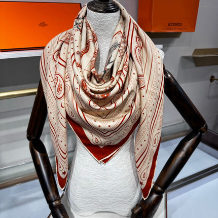 HERMES 26S SCARF 140 IN SILK AND CASHMERE 495971