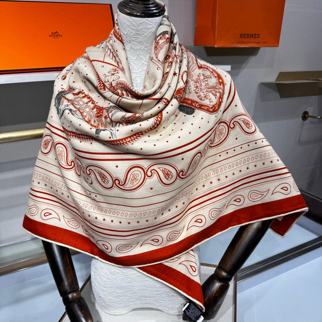 HERMES 26S SCARF 140 IN SILK AND CASHMERE 495971