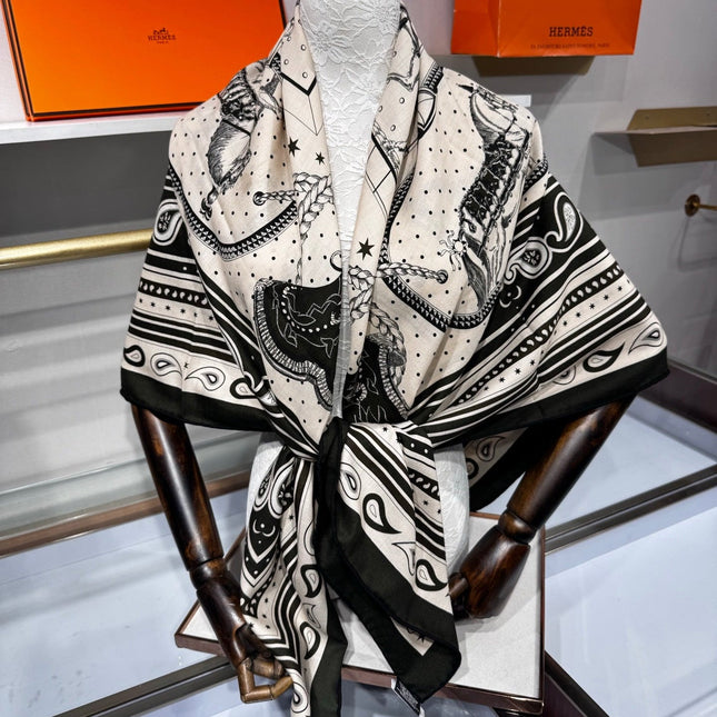 HERMES 26S SCARF 140 IN SILK AND CASHMERE 495972