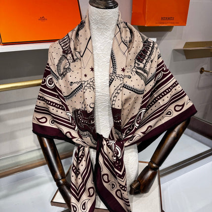HERMES 26S SCARF 140 IN SILK AND CASHMERE 495973