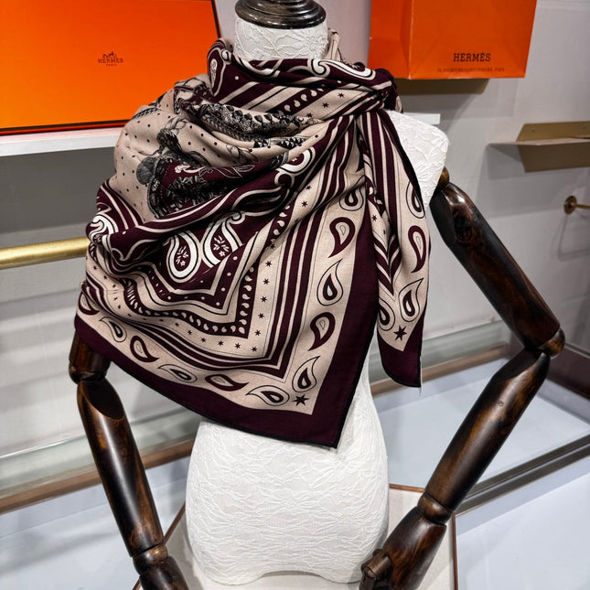 HERMES 26S SCARF 140 IN SILK AND CASHMERE 495973