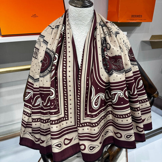 HERMES 26S SCARF 140 IN SILK AND CASHMERE 495973