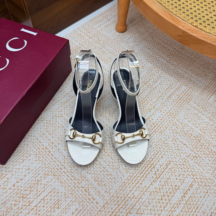 GUCCI 26S WEDGE SANDALS 80 MM IN WHITE GLOSSY CALFSKIN