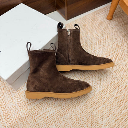 CELINE 26S ANKLE BOOTS IN BROWN SUEDE WITH PULL TABS