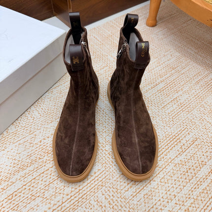 CELINE 26S ANKLE BOOTS IN BROWN SUEDE WITH PULL TABS