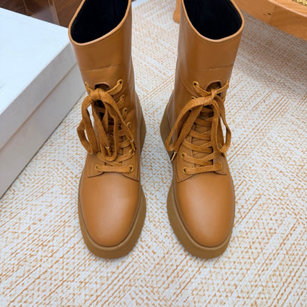 CELINE 26S LACE UP ANKLE BOOTS 50 MM IN TAN SMOOTH CALFSKIN