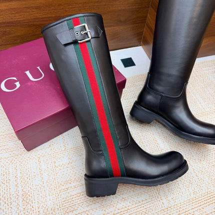 GUCCI 26S KNEE HIGH BOOTS IN BLACK SMOOTH CALFSKIN