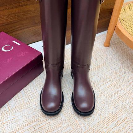 GUCCI 26S KNEE HIGH BOOTS IN BURGUNDY BROWN SMOOTH CALFSKIN