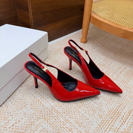 CELINE 26S SLINGBACK HIGH HEEL PUMPS 85 MM IN RED CALFSKIN