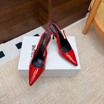 CELINE 26S SLINGBACK HIGH HEEL PUMPS 85 MM IN RED CALFSKIN