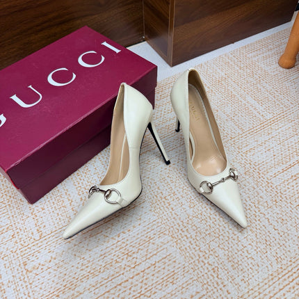 GUCCI 26S HORSEBIT PUMPS 105 MM IN CREAM WHITE SMOOTH CALFSKIN