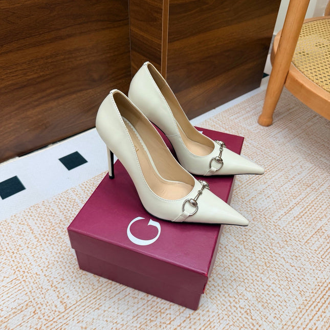 GUCCI 26S HORSEBIT PUMPS 105 MM IN CREAM WHITE SMOOTH CALFSKIN