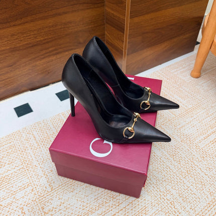 GUCCI 26S HORSEBIT PUMPS 105 MM IN BLACK SMOOTH CALFSKIN