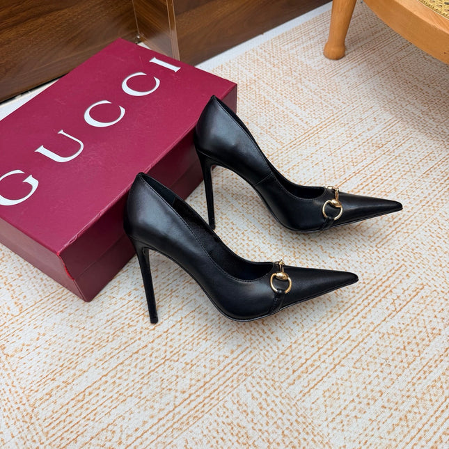 GUCCI 26S HORSEBIT PUMPS 105 MM IN BLACK SMOOTH CALFSKIN