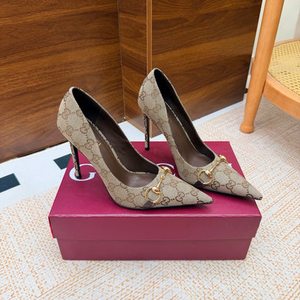 GUCCI 26S HORSEBIT PUMPS 105 MM IN BEIGE GG CANVAS