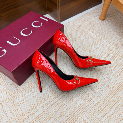 GUCCI 26S HORSEBIT PUMPS 105 MM IN RED PATENT CALFSKIN