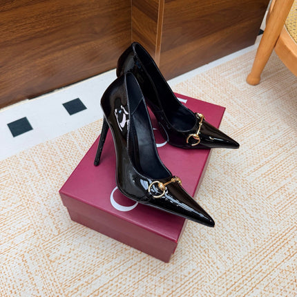 GUCCI 26S HORSEBIT PUMPS 105 MM IN BLACK PATENT CALFSKIN