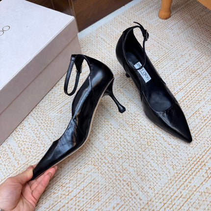 JIMMY CHOO 26S ANKLE STRAP PUMPS 65 MM IN BLACK SHINY CALFSKIN