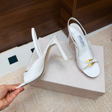 JIMMY CHOO 26S SLINGBACK SANDALS 100 MM IN WHITE CALFSKIN