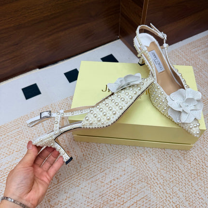 JIMMY CHOO 26S SLINGBACK PUMPS 65 MM IN OFF WHITE PEARL EMBELLISHED
