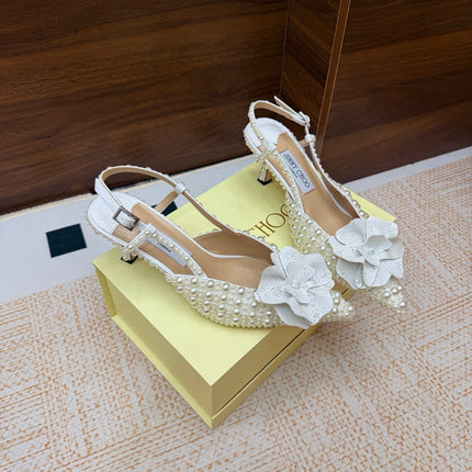 JIMMY CHOO 26S SLINGBACK PUMPS 65 MM IN OFF WHITE PEARL EMBELLISHED
