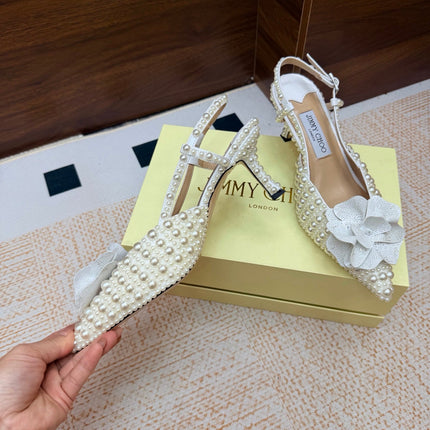 JIMMY CHOO 26S SLINGBACK PUMPS 65 MM IN OFF WHITE PEARL EMBELLISHED