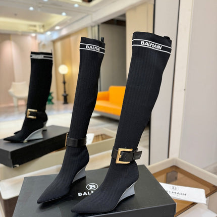 BALMAIN 26S HIGH-TOP BOOTS 75 MM IN BLACK FLYKNIT STYLE 1