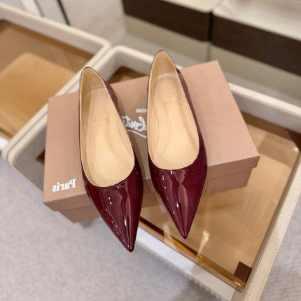 CHRISTIAN LOUBOUTIN 26S BALLERINA FLATS IN DARK RED PATENT CALFSKIN
