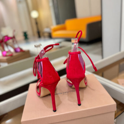 GIANVITO ROSSI 26S HEELS 105 MM IN RED SUEDE AND METALLIC PINK CALFSKIN