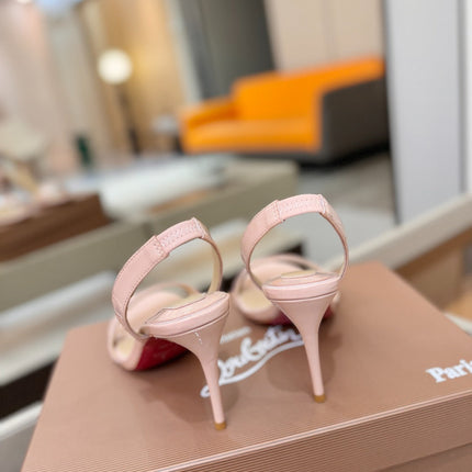 CHRISTIAN LOUBOUTIN 26S HEELED SANDALS 105 MM IN NUDE PINK PATENT CALFSKIN