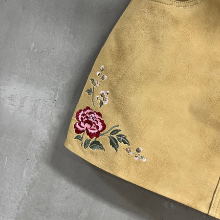 RALPH LAUREN 26S FLORAL-EMBROIDERED SUEDE MINI SKIRT 577