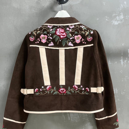 RALPH LAUREN 26S FLORAL-EMBROIDERED SUEDE JACKET 576