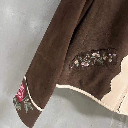 RALPH LAUREN 26S FLORAL-EMBROIDERED SUEDE JACKET 576