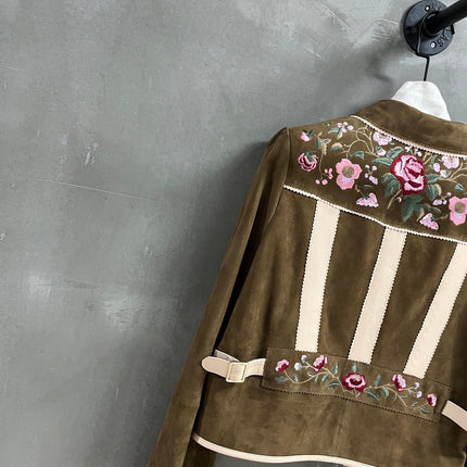 RALPH LAUREN 26S FLORAL-EMBROIDERED SUEDE JACKET 574