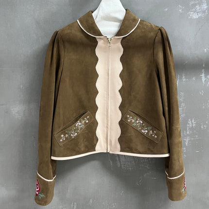 RALPH LAUREN 26S FLORAL-EMBROIDERED SUEDE JACKET 574