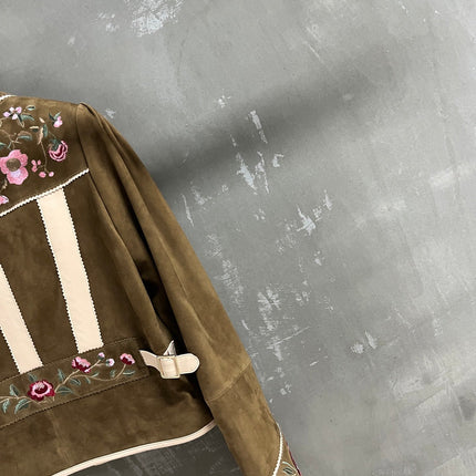 RALPH LAUREN 26S FLORAL-EMBROIDERED SUEDE JACKET 574