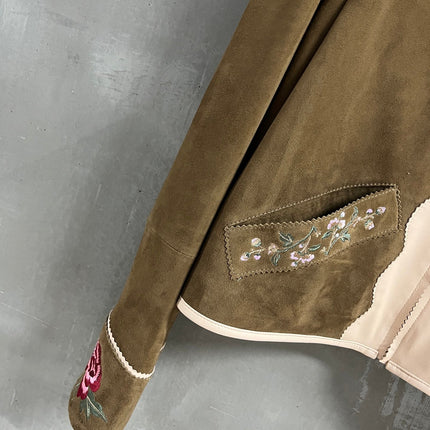 RALPH LAUREN 26S FLORAL-EMBROIDERED SUEDE JACKET 574