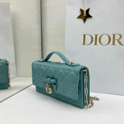 DIOR 26S MINI BAG 21 IN TEAL GREEN CANNAGE LAMBSKIN GOLD HARDWARE