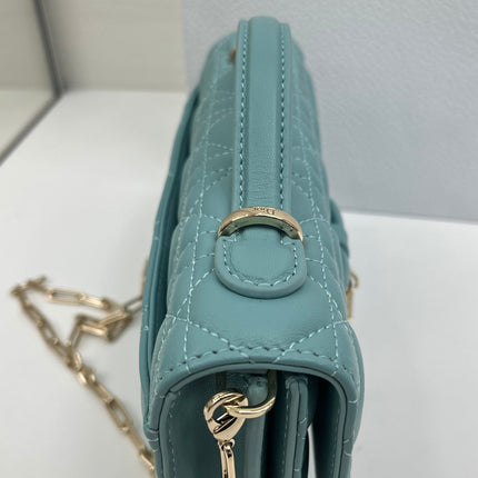 DIOR 26S MINI BAG 21 IN TEAL GREEN CANNAGE LAMBSKIN GOLD HARDWARE
