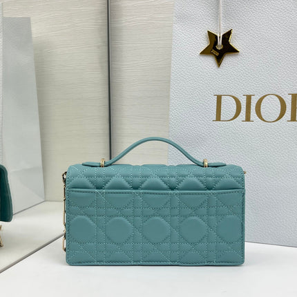 DIOR 26S MINI BAG 21 IN TEAL GREEN CANNAGE LAMBSKIN GOLD HARDWARE