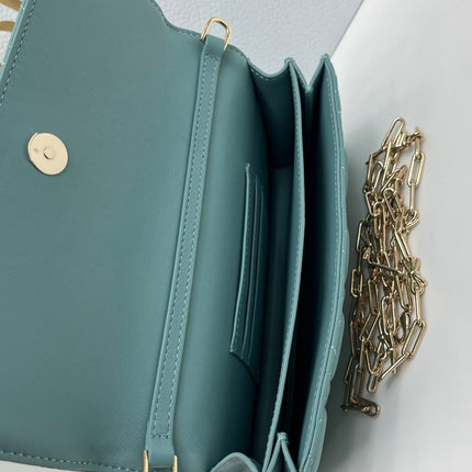 DIOR 26S MINI BAG 21 IN TEAL GREEN CANNAGE LAMBSKIN GOLD HARDWARE
