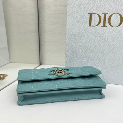 DIOR 26S MINI BAG 21 IN TEAL GREEN CANNAGE LAMBSKIN GOLD HARDWARE