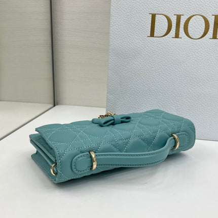 DIOR 26S MINI BAG 21 IN TEAL GREEN CANNAGE LAMBSKIN GOLD HARDWARE